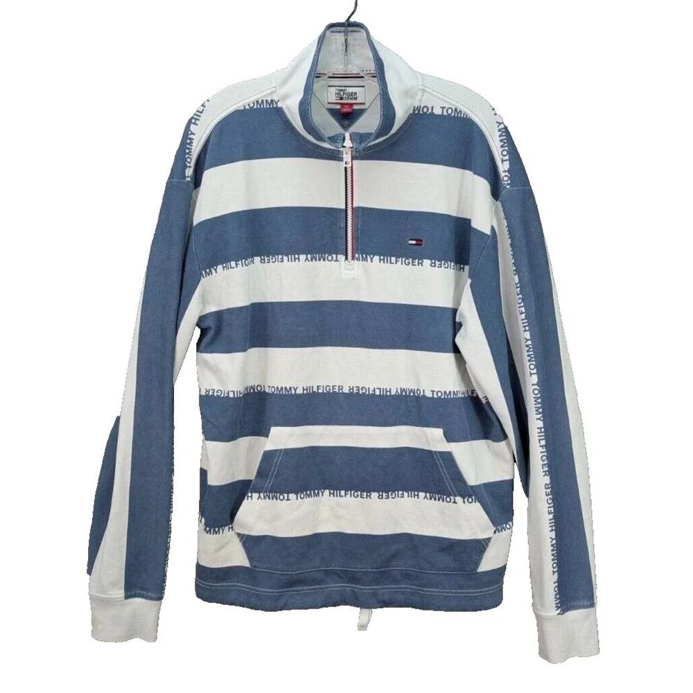 Tommy Hilfiger Denim  Sweatshirt Mens Size S/P Pullover Long Sleeve Logo Striped